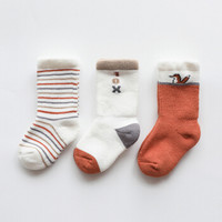 馨颂婴儿袜子三双装秋冬毛圈宝宝袜儿童中筒袜子套装 小狐狸 M(6-12个月)