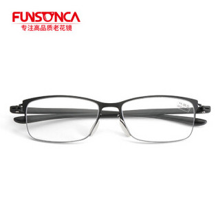 Funonca 高弹不锈钢老花镜男女通用 树脂加硬镜片便携眼镜 6812 黑色 350度