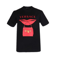 VERSACE 范思哲 奢侈品 19秋冬新款 男士黑色棉质胶印红唇提包图案短袖T恤 A83696 A228806 A008 L码/185/96B