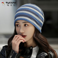 啄木鸟（TUCANO）帽子女秋冬季保暖毛线帽骑车护耳针织帽韩版月子帽产妇包头帽AL1014MZA蓝色
