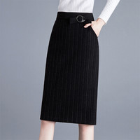 她池2019秋装条纹高腰包臀修身直筒中长款针织气质半身裙 T93Z0094A161L  条纹 L