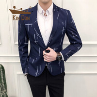 金盾 KIN DON 西服男士 2019秋冬新款韩版修身单西男休闲纯色上衣商务西装外套 418-1803 蓝色 XL