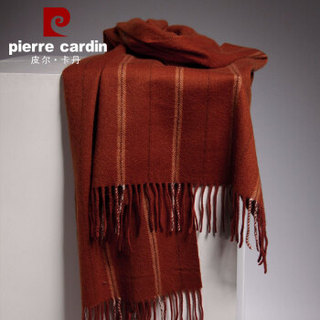 皮尔卡丹 羊绒男士围巾条纹加宽披肩时尚围巾披肩两用礼盒装 E22TM5148 红棕