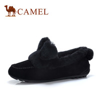 骆驼（CAMEL） 女士 可爱保暖方头平底加绒兔形毛毛鞋 A94275661 黑色 35