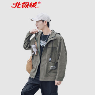 北极绒（Bejirong）夹克男 2019秋装新款时尚工装多口袋连帽潮流外套 A003-HJ5033 绿色 3XL