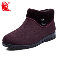 布舍元 雪地靴女士防滑保暖加绒妈妈中老年人侧拉链短筒老北京布棉鞋  94y-2101 红色 39