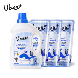 幼蓓（Ubee）婴儿衣物清洗剂 宝宝专用洗衣液 组合装补充装（1L+3