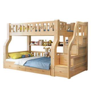 酷林 KULIN 儿童床 实木上下两层子母床清漆梯柜带护栏松木成人床上1.6m下1.8m