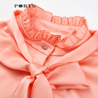 PORTS宝姿 新品女装复古系带长袖衬衫SA9B011LWP015 PEACH PEARL 6