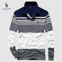 U.S. POLO ASSN.POLO衫男2019秋季新品纯棉t恤男士翻领时尚条纹休闲上衣男体恤 6193105089 灰色 M(48)