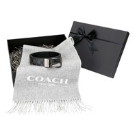 COACH 蔻驰 奢侈品 新年礼盒送男友男士灰色羊毛材质长款围巾腰带套装套组 F56209 LF7+F64839 CQ/BK