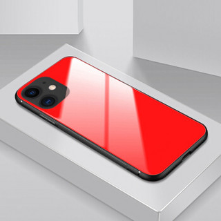 伟吉（WEIJI）iPhone11玻璃手机壳 苹果11玻璃壳（钢化玻璃后盖+TPU软边）防摔全包新款硬壳 红色