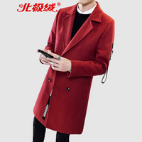 北极绒（Bejirong）风衣外套男 2019冬季新款呢料修身中长款风衣韩版外套 B345-F33佳 红色加棉 3XL