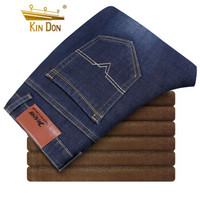 金盾（KIN DON）加绒牛仔裤 新款男士时尚弹力加绒保暖牛仔裤009蓝色加绒32