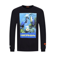 HERON PRESTON 19秋冬新品 男士黑色标志印花图案棉质圆领套头长袖卫衣 HMBA003F198080010488 S码