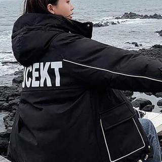 MAX WAY 女装 2019年秋冬韩版ins工装外套新款休闲连帽棉服QDmw0818 黑色 XL