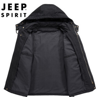 吉普JEEP 棉服男2019秋冬季新品中青年连帽加绒加厚保暖男士上衣外套男XY0075 黑色 XL