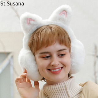 圣苏萨娜耳罩耳套女冬季保暖耳捂子学生时尚可折叠耳朵套冬天护耳包耳暖SSN6793 白色