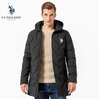 U.S. POLO ASSN.羽绒服男中长款连帽保暖青年2019冬季新品白鸭绒休闲加绒加厚外套男装 6194117167 黑色 3XL