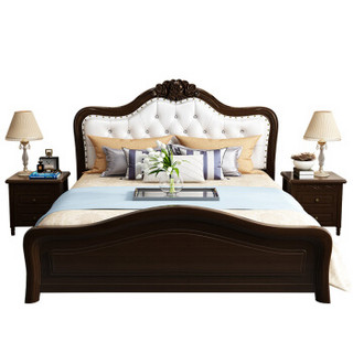 摩高空间新中式双人床实木床软靠1.8米现代轻奢软包床主卧室简美婚床