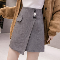 丽乔 毛呢半身裙冬季2019新品韩版女装短裙女修身拉链高腰a字包臀裙格子裙 zx5317-7136 深灰色 S