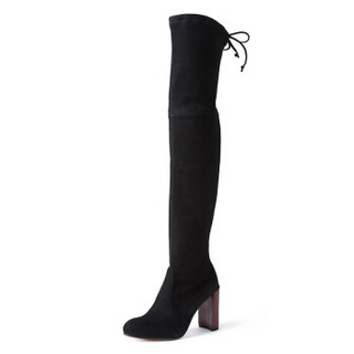 STUART WEITZMAN 斯图尔特·韦茨曼 SW 女士黑色绒面皮革尖头高跟过膝长靴 CAROLYN BLACK 35.5