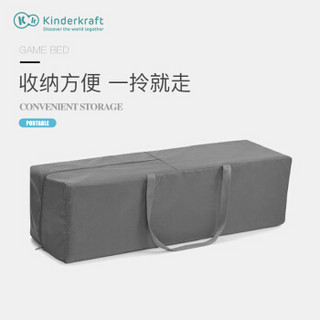 KinderKraft 婴儿床多功能可折叠宝宝床便携式儿童游戏床可拼接 蓝色+尿布台+置物架+固定带+蚊帐+拉环+摇杆