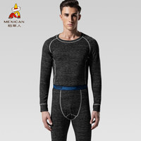 稻草人保暖内衣男士运动薄款秋衣秋裤套装秋冬季打底棉毛衫82985 花黑 L