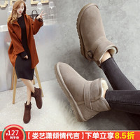 ZHR 雪地靴女中筒加绒加厚时尚防滑女靴反绒牛皮平底棉鞋女学生保暖长毛绒短靴女 P29 卡其色() 37