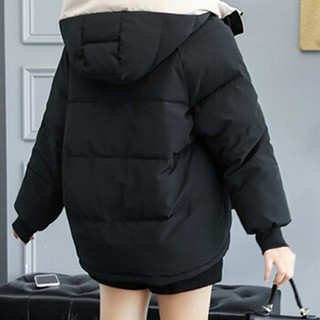 米兰茵（MILANYIN）女装 2019冬装新款棉服女短款加厚上衣拼色连帽学生棉衣网红外套 NYml821 黑色 XL