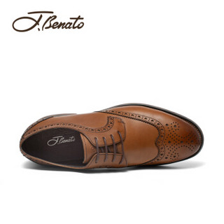 宾度（J.Benato）男士英伦潮流布洛克商务时尚舒适系带正装皮婚鞋 7R871 棕色 43