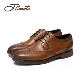 宾度（J.Benato）男士英伦潮流布洛克商务时尚舒适系带正装皮婚鞋 7R871 棕色 43