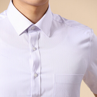 步森男装（BUSEN）短袖衬衫 细条纹衬衣 男职业装团购新品 紫色 180/100A  42