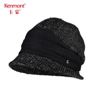 卡蒙（Kenmont）km-5101 小香风贝雷帽冬休闲复古鸭舌帽女显脸小黑色帽子拼接毛呢盆帽 黑色 可调节(57.5cm)