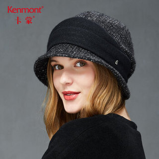 卡蒙（Kenmont）km-5101 小香风贝雷帽冬休闲复古鸭舌帽女显脸小黑色帽子拼接毛呢盆帽 黑色 可调节(57.5cm)