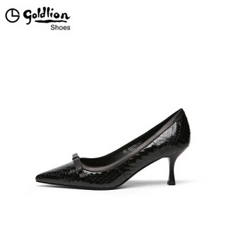 金利来（goldlion）女鞋尖头浅口单性感蛇皮蝴蝶结装饰细高跟鞋62693001101P-黑色-37码