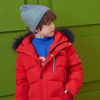 一贝皇城男童大毛领羽绒服中长款2019冬装新款儿童保暖中大童外套1119410012 红色 150cm