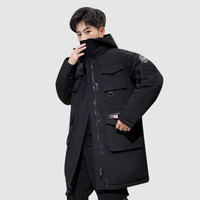 俞兆林羽绒服男连帽宽松多口袋休闲男士工装羽绒外套2019冬YMYR1910319黑色2XL
