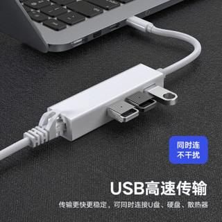 Snowkids Type-c转换器 电脑扩展坞适用苹果MacBook USB-C转RJ45转换器USB分线器白色