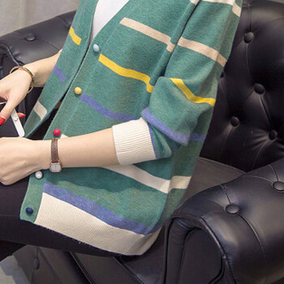 薇图（vitto）女装2019新款韩版宽松短款百搭毛衣外套小清新针织开衫QDsu439VT 绿色 L