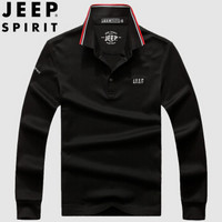 吉普 JEEP 长袖t恤男2019秋季新款男士翻领纯色T恤男装上衣polo衫 PA9997 黑色 XL