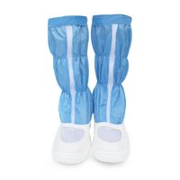 谋福 161防静电高筒靴无尘室长筒洁净鞋工作鞋男女款车间工厂洁净靴高筒鞋(PU长筒透气网蓝色条纹43码 )