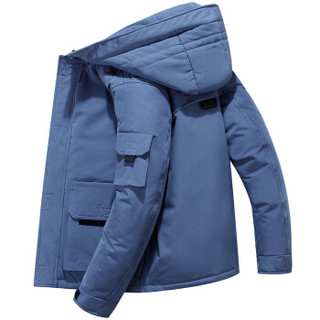 吉普 JEEP 羽绒服男士冬季时尚潮流纯色连帽大口袋保暖工装外套 D1908 蓝色 3XL
