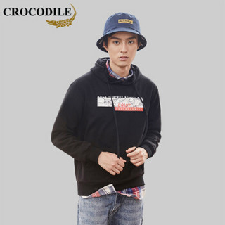 鳄鱼恤（CROCODILE）加绒卫衣 男士2019秋冬时尚潮流韩版休闲连帽卫衣 A037-KL1915 黑色 3XL