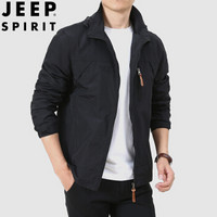 吉普 JEEP 2019秋冬夹克男外套男士秋季薄款商务休闲立领夹克衫 MM8817 黑色 XL