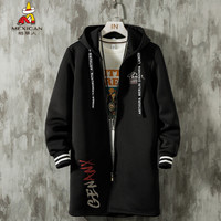 稻草人(MEXICAN)风衣男中长款2019秋冬季新款男士休闲大衣夹克外套时尚青年韩版宽松连帽外套男装 黑色 XL