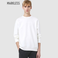 MARKLESS 卫衣男2019秋季新品休闲圆领长袖T恤时尚纯色印花打底衫WYA9420M白色 185/100（XXL）