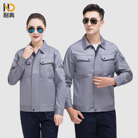 耐典 劳保工作服套装男女春秋冬季纯棉电焊汽修厂服耐磨工程服可现做logo-GYJ6801兜配色 浅灰 165