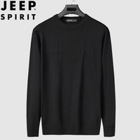 吉普 JEEP 2019秋季新款薄款毛衣男 青年圆领韩版针织衫男士休闲套头衫男纯色 HS1913 黑色 3XL