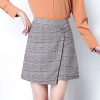 AUDDE 2019秋季新品女装半身裙女格子ins超火的A型半身裙不规则短裙子 KKWH1444 橙格 31/3XL